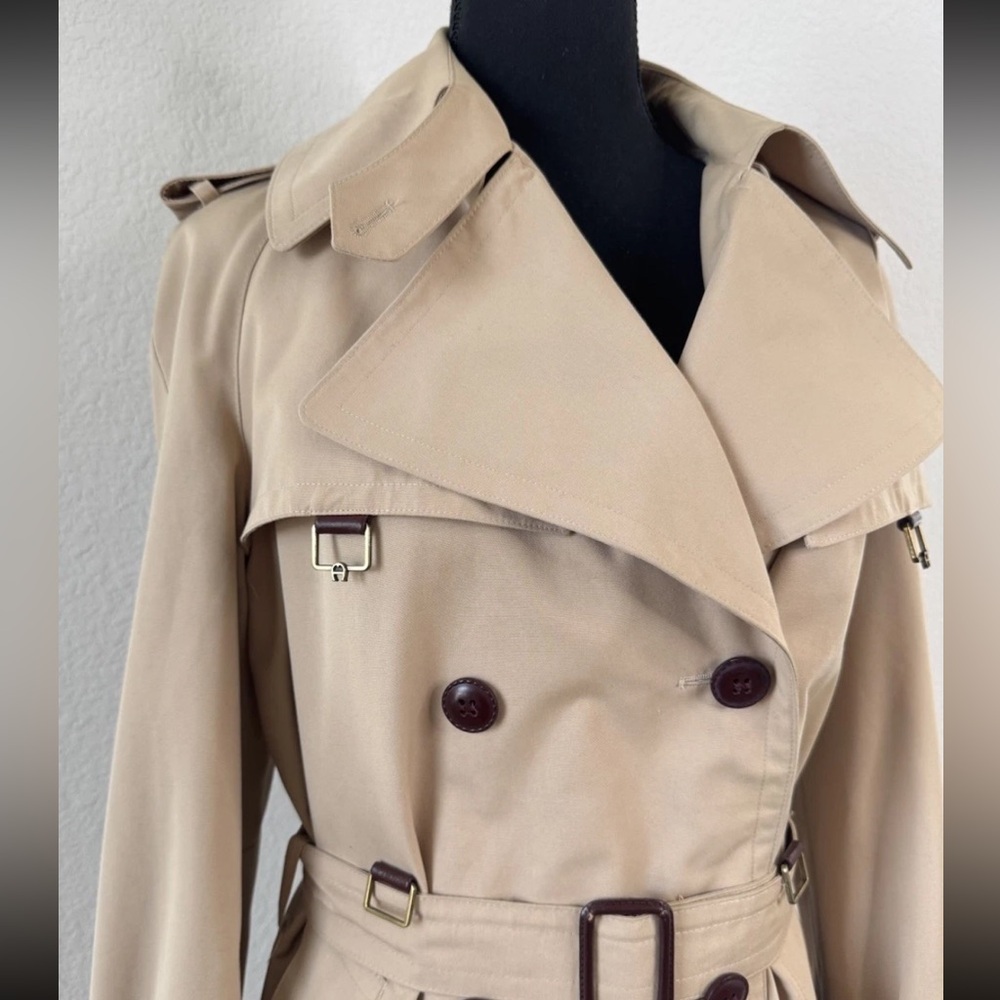 Vtg Etienne Aigner Trench Coat Women’s 10 Double Breasted Belted Tan Old Money - Picture 2 of 10